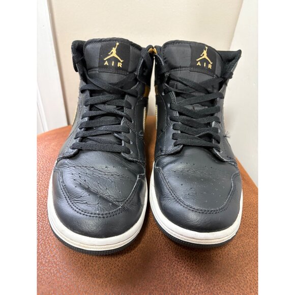 Air Jordan 1 Mid Top Black Metallic Gold Leather Sneaker Men´s 8.5 DQ8426-071 - Picture 5 of 10